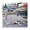 Drop Down Parking Barrier - Zinc Grey with Reflective Bands in use (6156335481003)