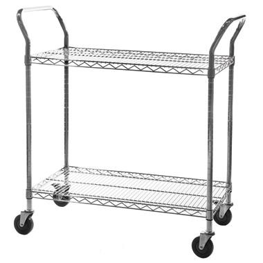 Chrome Wire 2-Tier Catering Trolley with Flat Shelves (6250548953259)