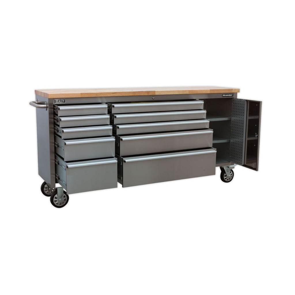 Mobile Stainless Steel Tool Cabinet 10 Drawer & Cupboard fully open (4804696768547)