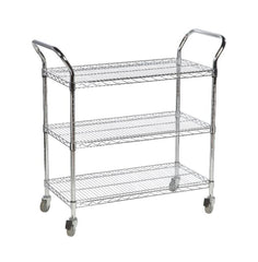 Chrome Wire 3-Tier Catering Trolley with Flat Shelves