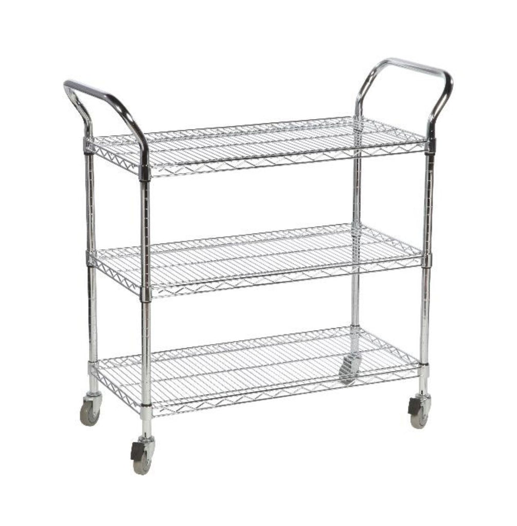 Chrome Wire 3-Tier Catering Trolley with Lipped Edge Shelves (6250549117099)