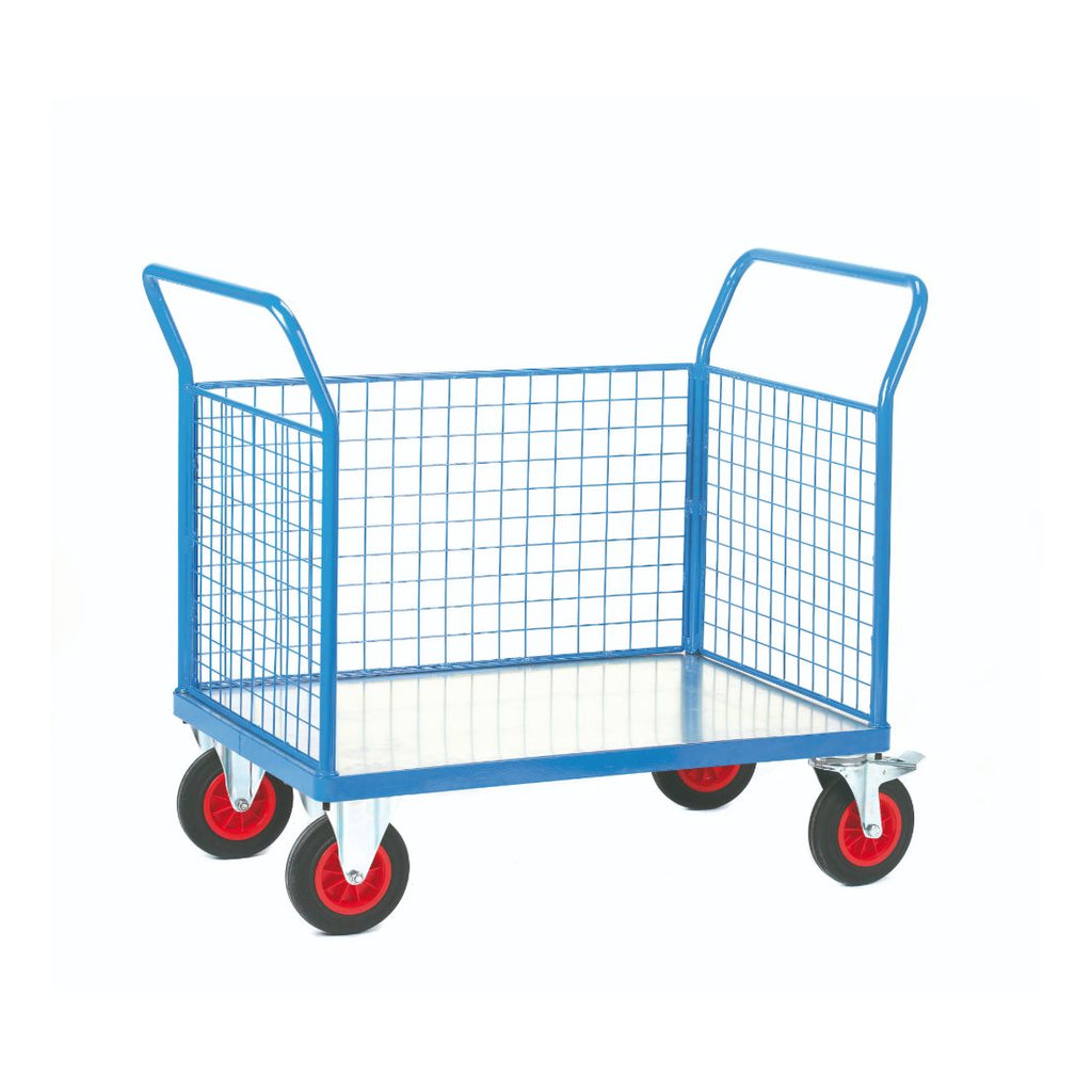 Galvanised Metal Platform Truck - 3 Mesh Sides (4802569076771)