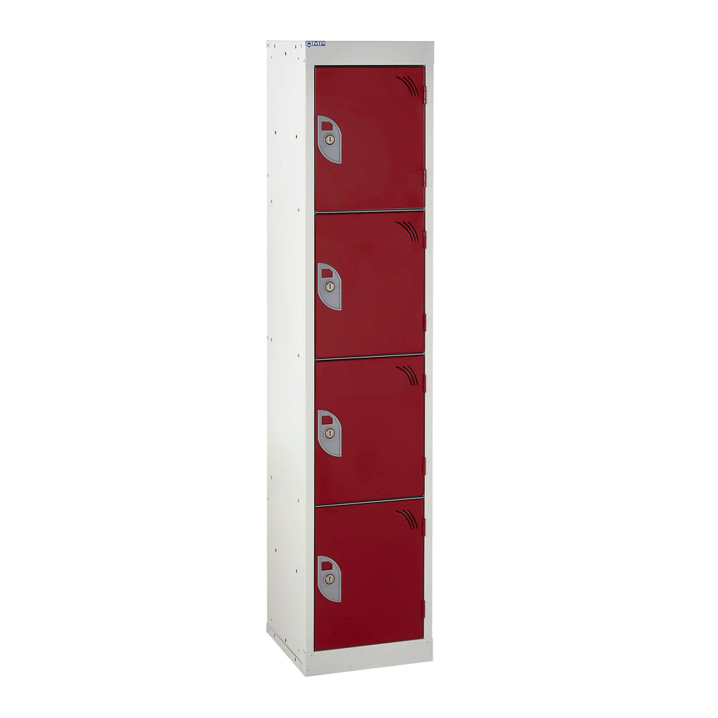 4 Compartment School Locker (138cm Tall) LD1330304RXX Red Closed Doors (4465288708131)
