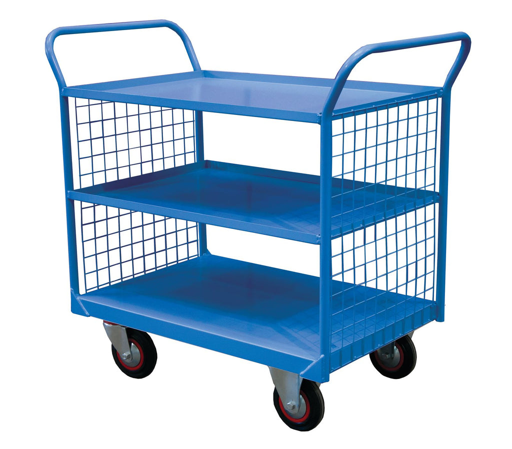 3 Tier Premium Shelf Trolleys with Mesh Sides RTTST90603MB Blue (4478046961699)