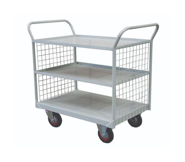 Welded Steel 3-Tier Shelf Trolleys with Mesh Ends (6556062187691)