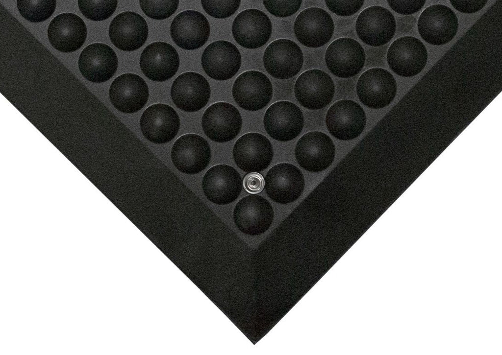 Black PremBubble ESD Anti-Fatigue Floor Mat designed for industrial use with bubble texture for comfort and electrostatic discharge protection.