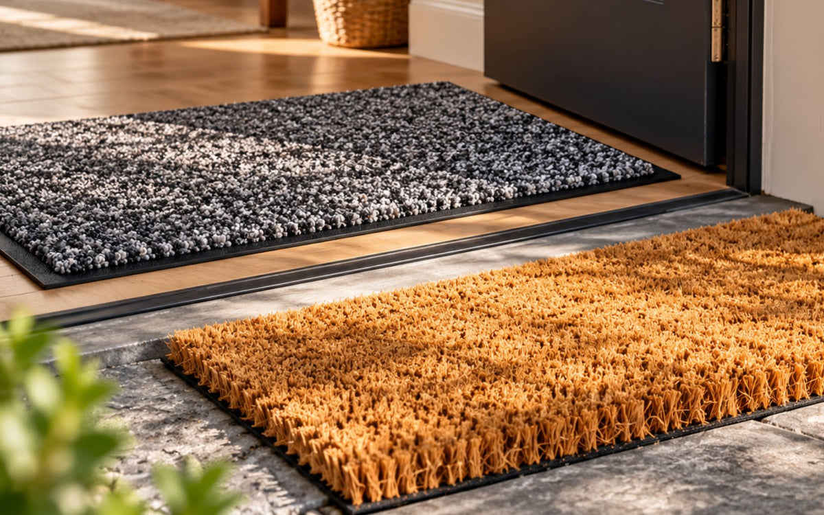 Carpeted and coir matting in a doorway