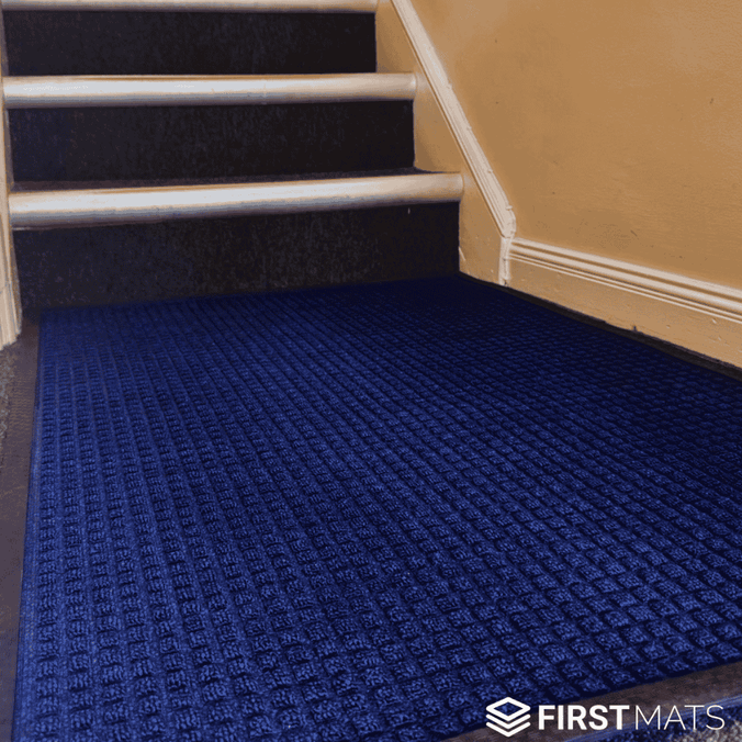 Blue Aquaprotect Mat at the bottom of stairs