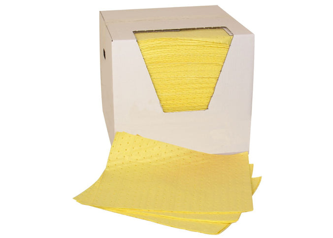Chemical absorbent pads boxed