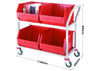 Distribution Trolley with 4 Plastic Tote Containers with Dimensions
