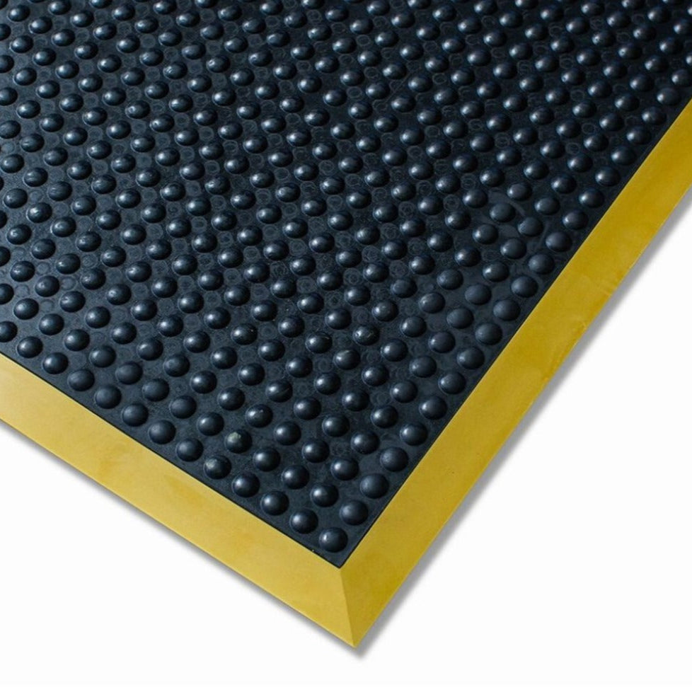 Rubber BubbleTop AntiFatigue Mats with Yellow Border