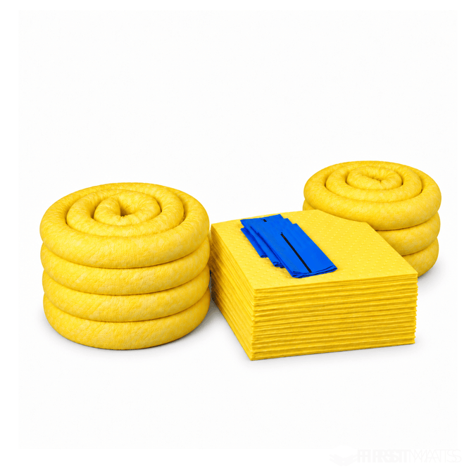 Yellow chemical absorbent pads and socks