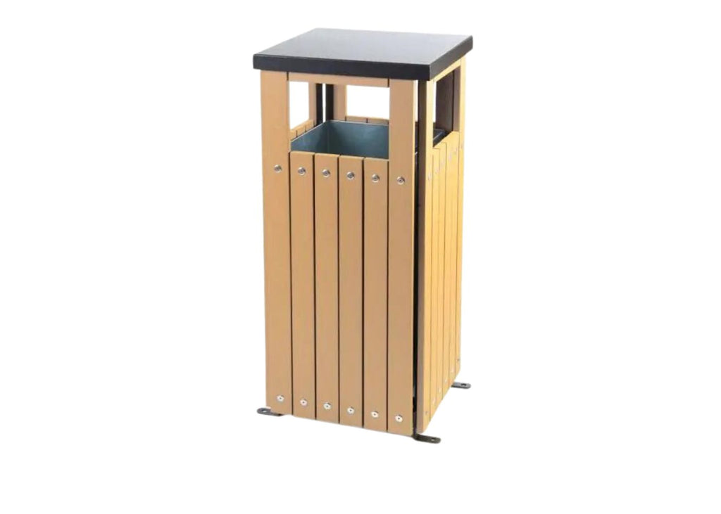 Square Covered Wood Effect Outdoor Litter Bin