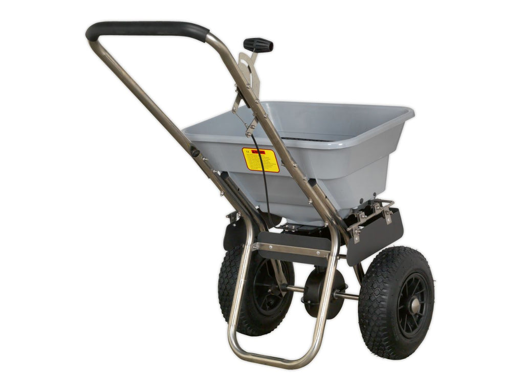 Heavy-Duty 37kg Stainless Steel Walk Behind Broadcast Grit Spreader Rear
