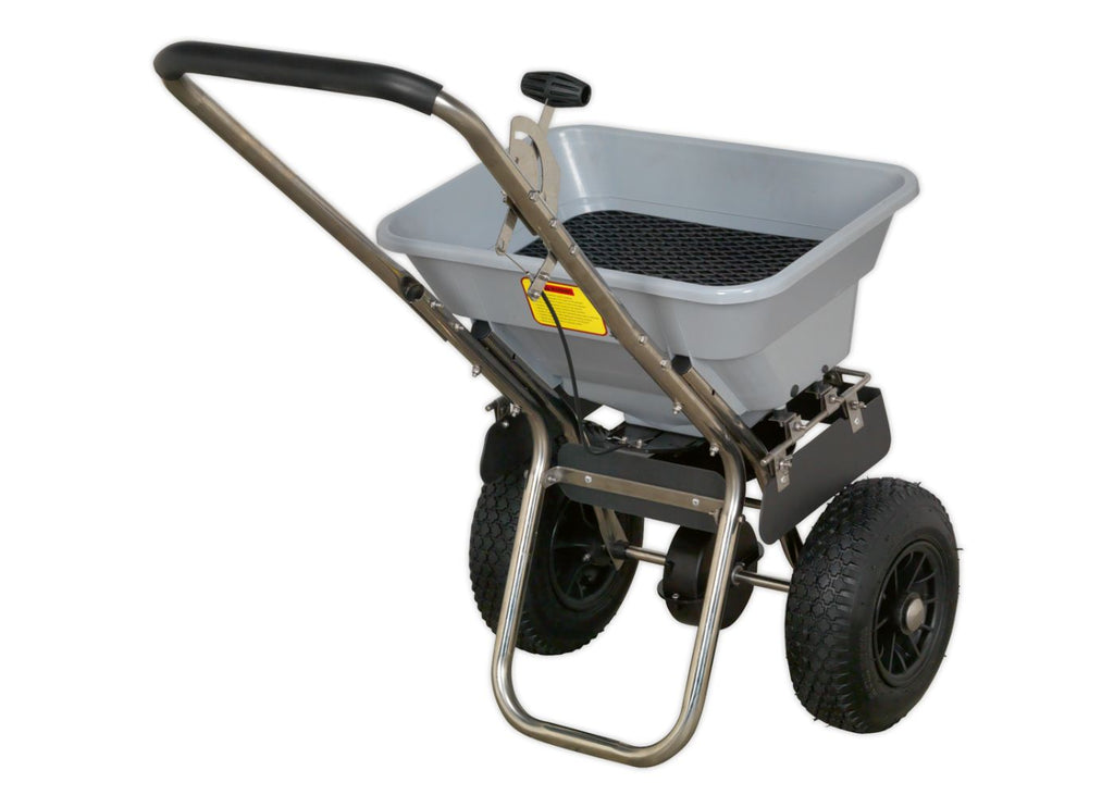 Heavy-Duty 37kg Stainless Steel Walk Behind Broadcast Grit Spreader Interior