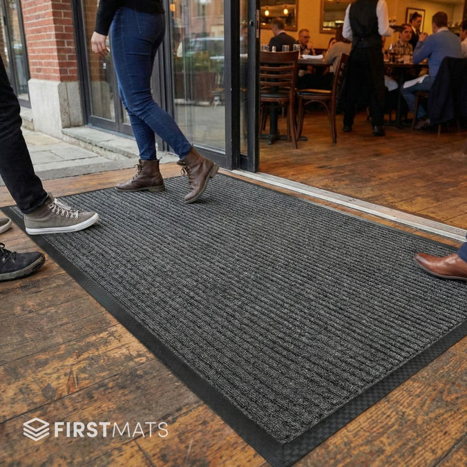 Brush-Rib Mat by Restaurant Entrance