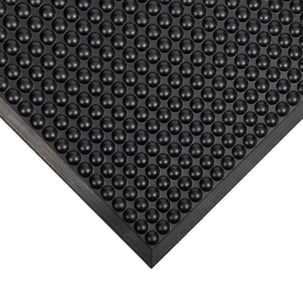 Black textured mat with a bubble pattern on a white background