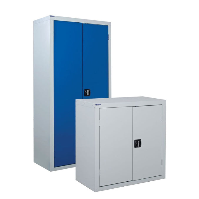 blue and grey metal cabinets