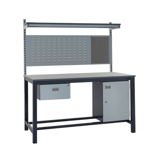 Heavy-Duty Workbench with Cupboard, Louvre Panel & Upper Shelf