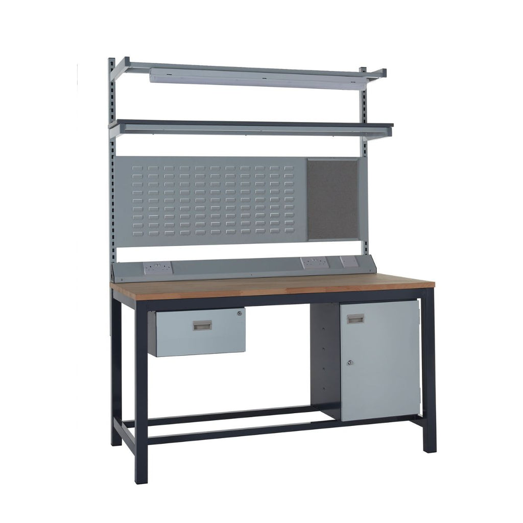 Heavy-Duty Workbench with Cupboard, Upper Shelf & LED Lighting