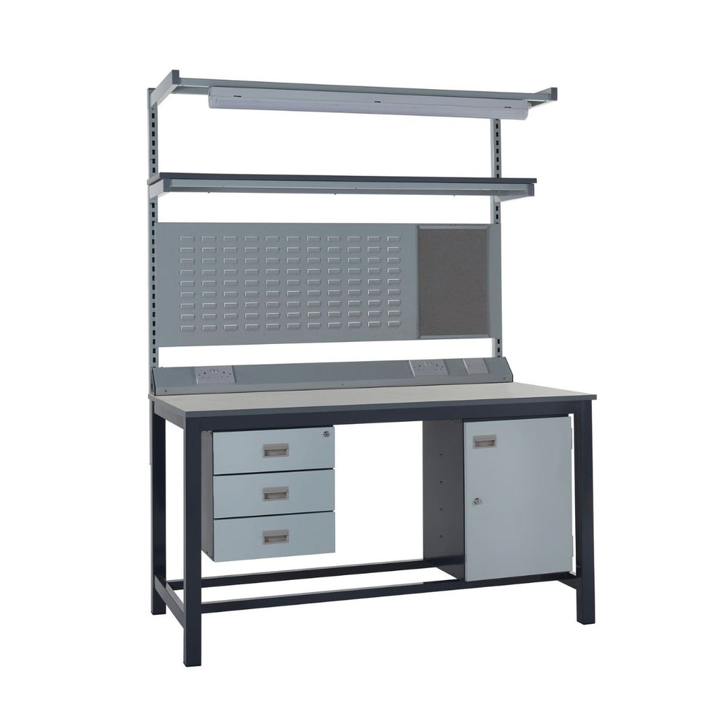 Heavy-Duty Workbench with Drawers, Upper Shelf & LED Lighting