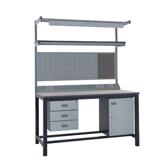 Heavy-Duty Workbench with Drawers, Upper Shelf & LED Lighting
