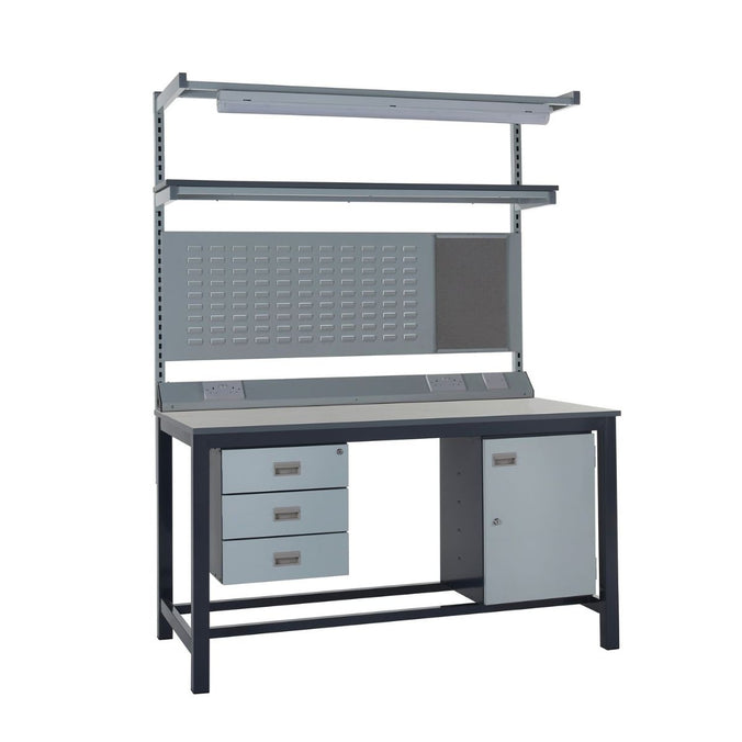 Heavy-Duty Workbench with Drawers, Upper Shelf & LED Lighting