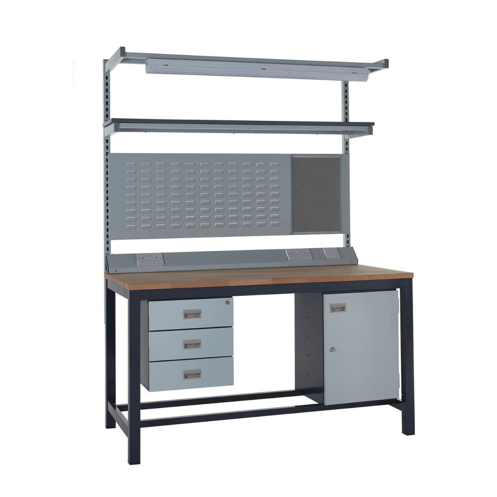 Heavy-Duty Workbench with Drawers, Upper Shelf & LED Lighting