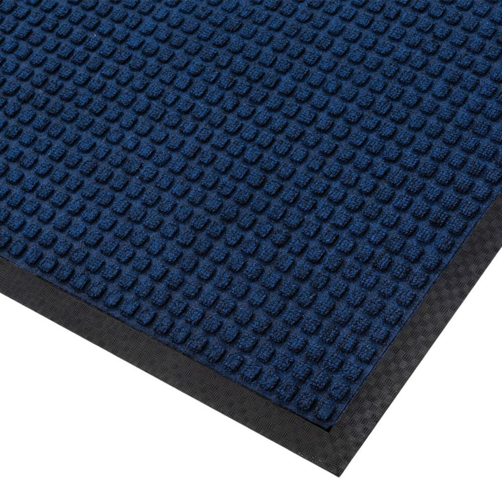 Close-up of a blue textured mat with a black border