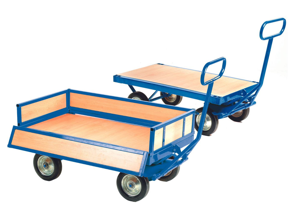Pair of heavy-duty turntable trucks with wood panels
