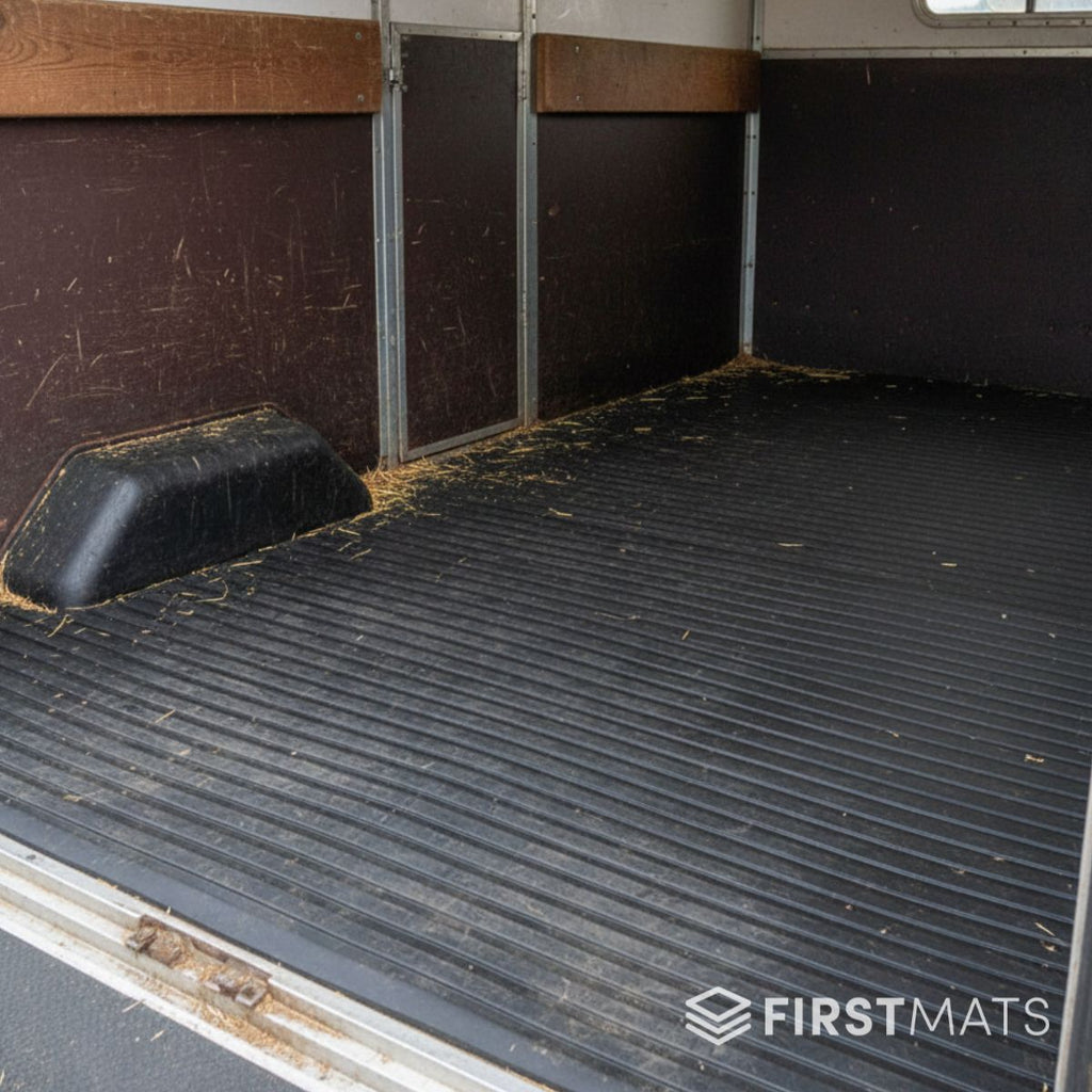 Wide ribbed rubber horse box matting