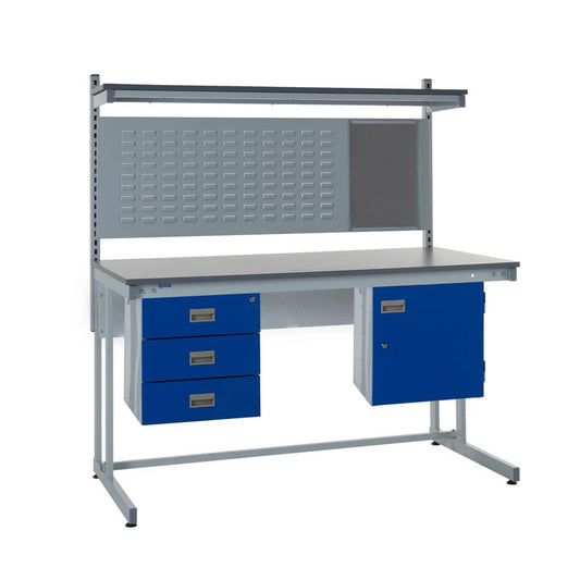 Cantilever Workbench with Drawers, Louvre Panel, and Upper Shelf