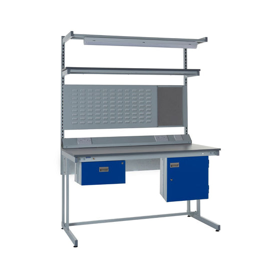 Cantilever Workbench with Storage, Upper Shelf, and LED Lighting