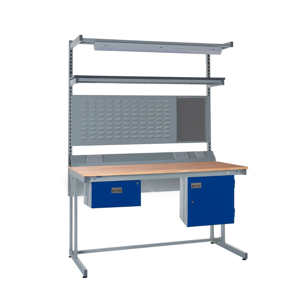 Cantilever Workbench with Storage, Upper Shelf, and LED Lighting