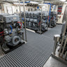 Grey marine duckboard matting in a boat engine room