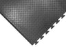 Interlocking black anti-fatigue mat with oil-resistant surface designed for industrial use