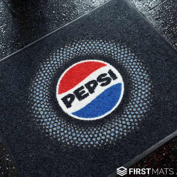 Outdoor logo mat with a Pepsi logo on it