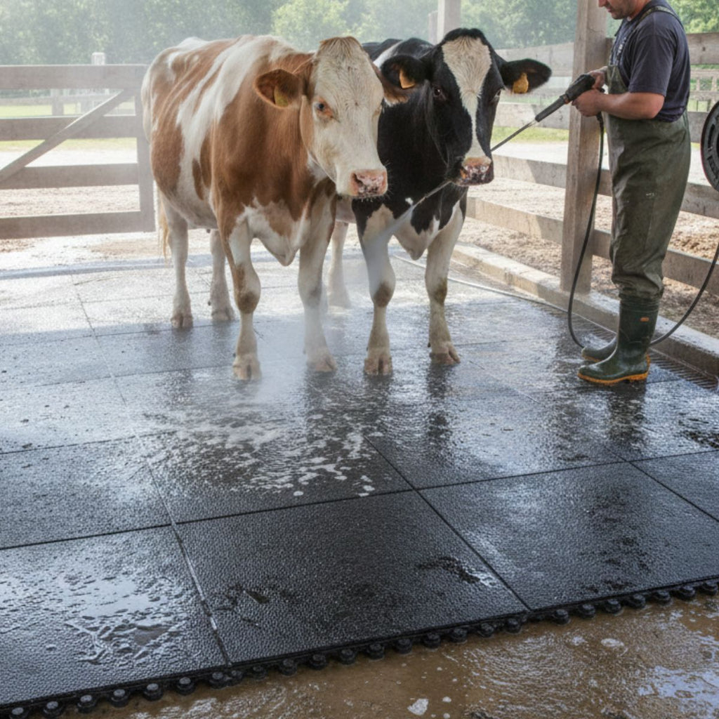 Solid top washdown area mats in use
