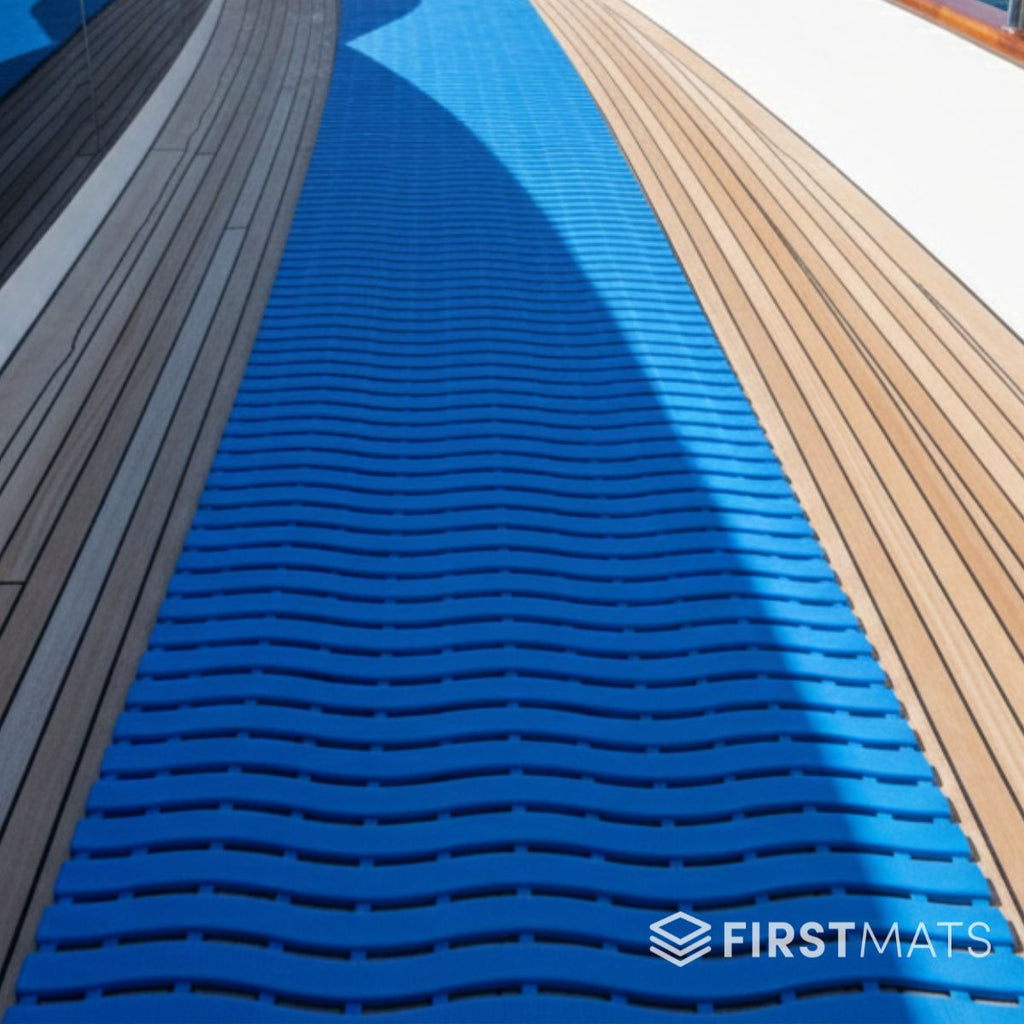Blue matting on a yacht deck