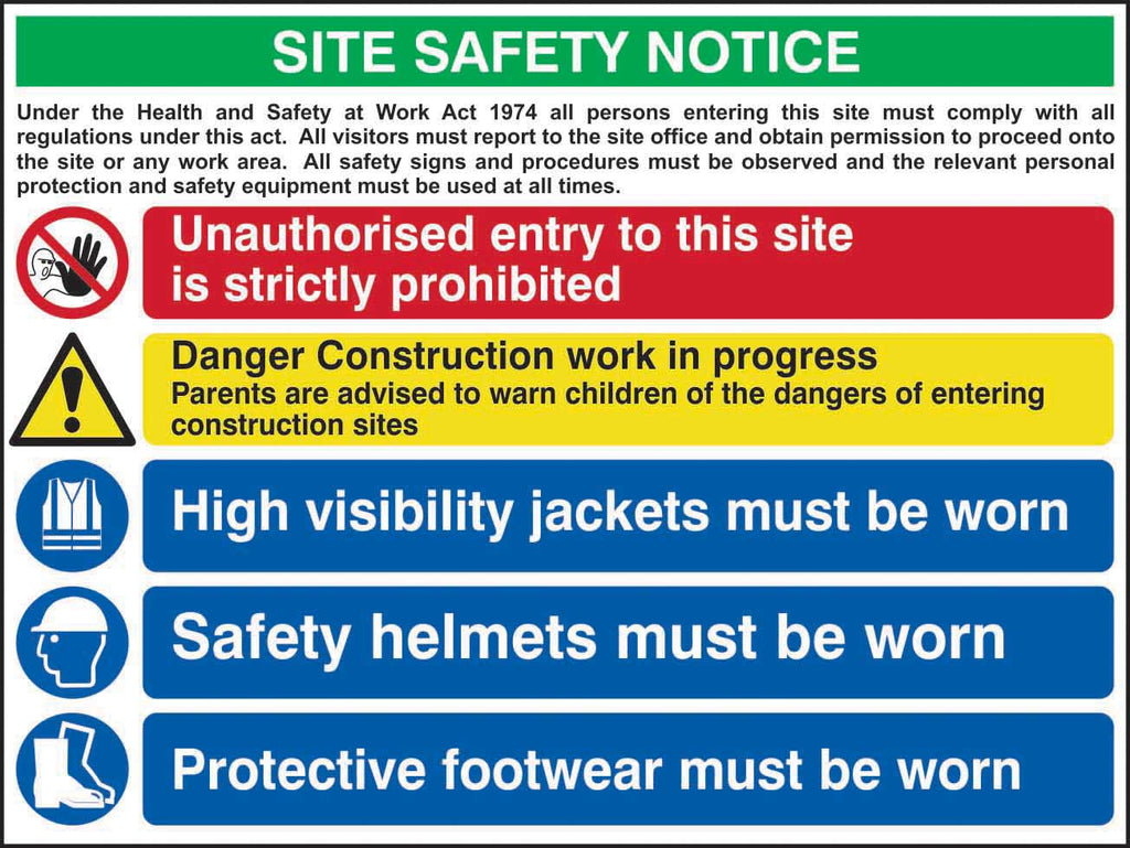 Site Safety Notice - Rigid 1mm PVC Sign (5 Messages) (6050197209259)