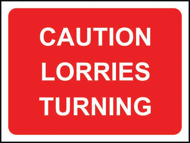 Caution Lorries Turning Temporary Road Sign (6026937368747)