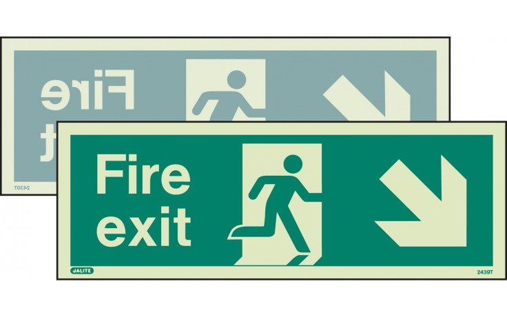 Double Sided Fire Exit Sign With DOWN Arrow - Photoluminescent (4807075495971)