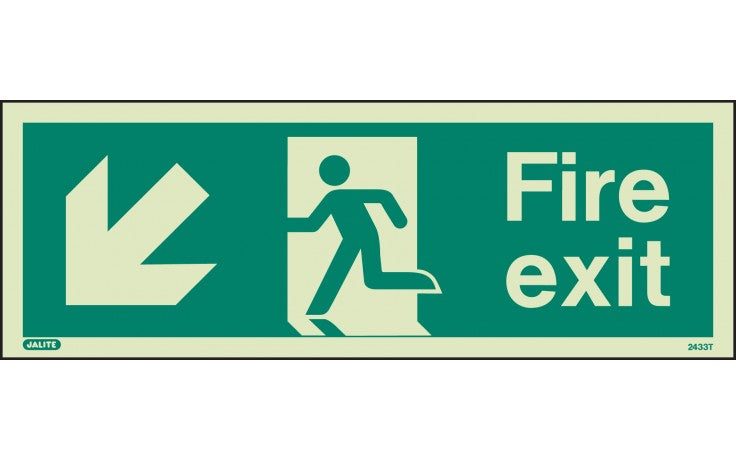 Fire Exit Sign With DOWN LEFT Arrow - Photoluminescent (4807075299363)