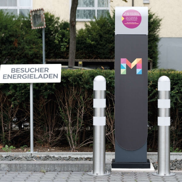 EV Charger Protection Bollards (Stainless Steel) in use