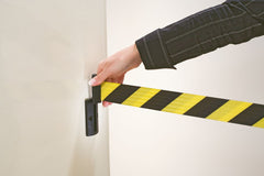 Wall-Mounted Belt Barrier  Hazard Stripes