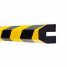 A black and yellow push-fit profile foam impact protector with a striped pattern.