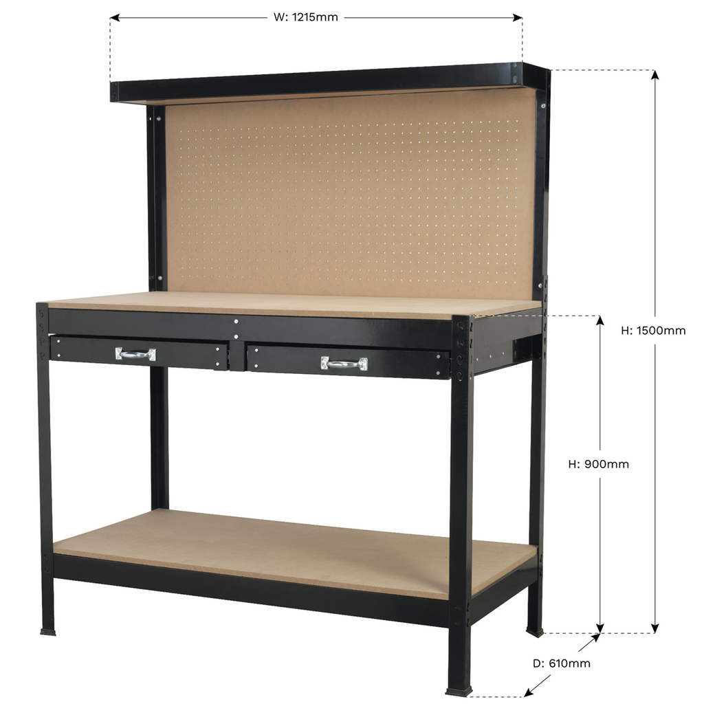 Heavy Duty Workstation with Drawers and Pegboard