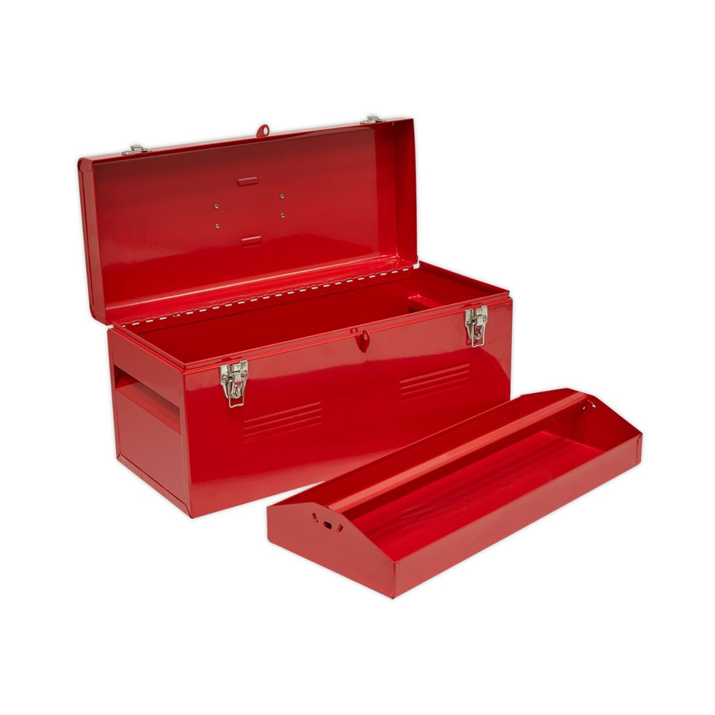 Portable Metal Toolbox with Tote Tray