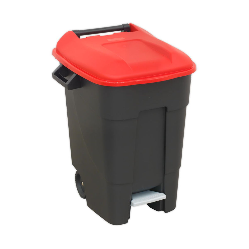100 Litre Foot Pedal Wheelie Bins with Coloured Lids red (4634658308131)