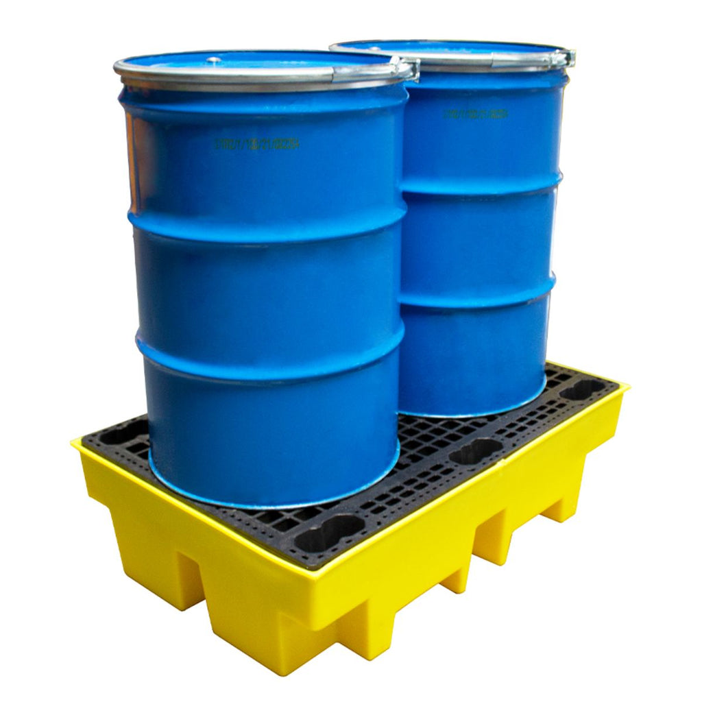 Spill pallet with 2 oil drums